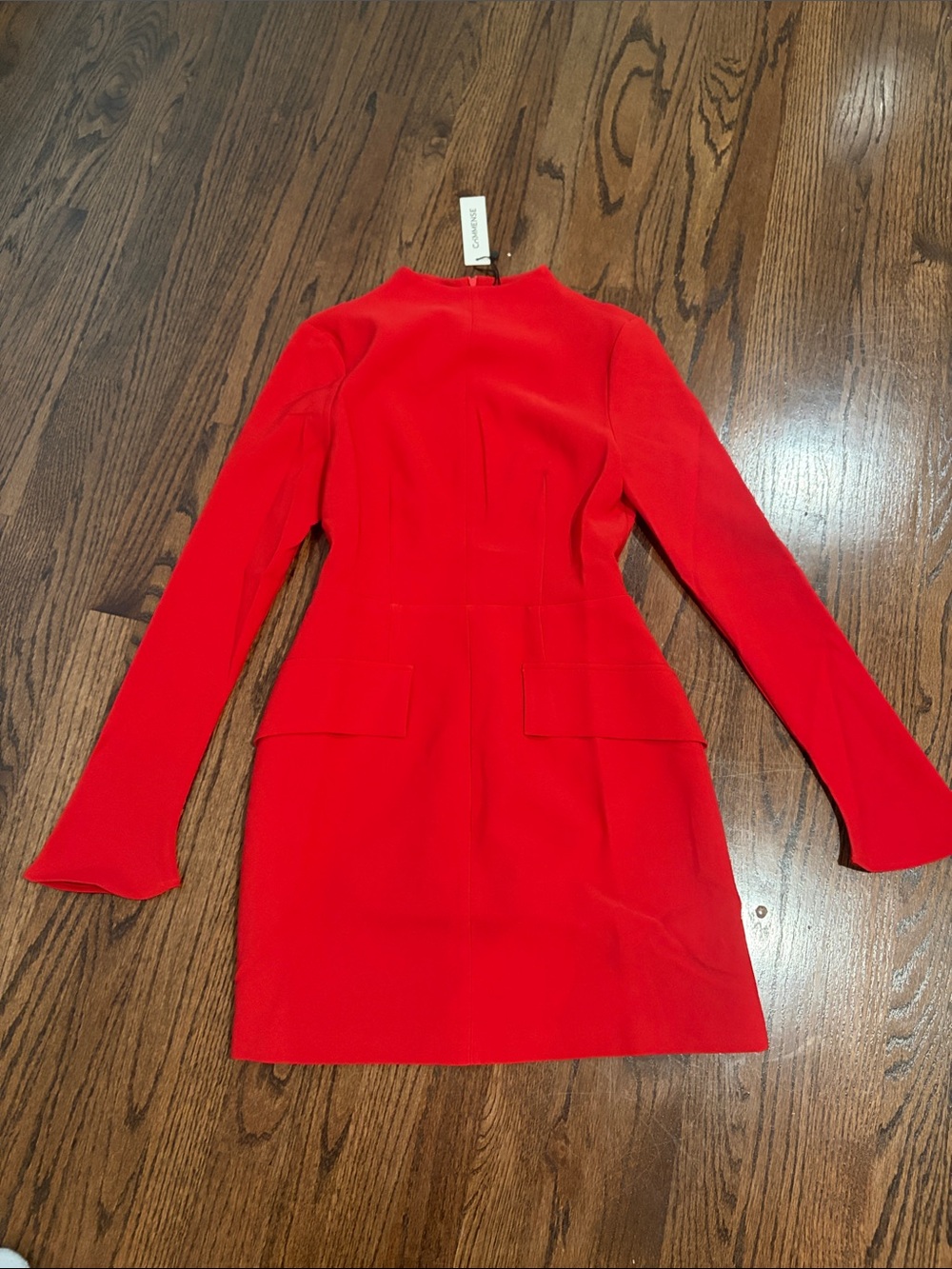 Commense Vibrant Red Long-Sleeve Sheath Dress